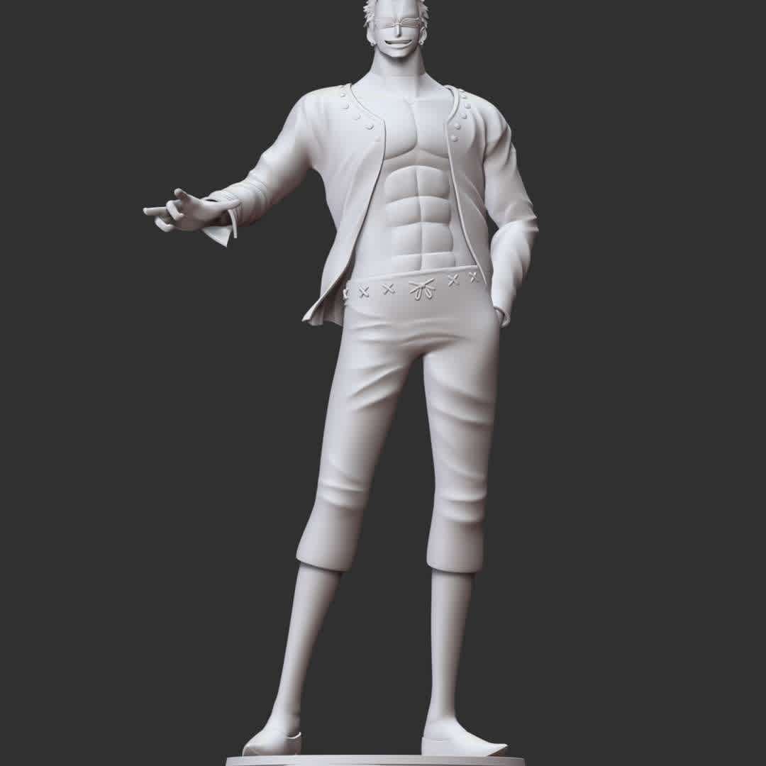 One Piece - Donquixote Doflamingo - **Donquixote Doflamingo, nicknamed "Heavenly Yaksha" is the captain of the Donquixote Pirates.**

These information of model:

**- The height of current model is 20 cm and you can free to scale it.**

**- Format files: STL, OBJ to supporting 3D printing.**

Please don't hesitate to contact me if you have any issues question. - Os melhores arquivos para impressão 3D do mundo. Modelos stl divididos em partes para facilitar a impressão 3D. Todos os tipos de personagens, decoração, cosplay, próteses, peças. Qualidade na impressão 3D. Modelos 3D com preço acessível. Baixo custo. Compras coletivas de arquivos 3D.