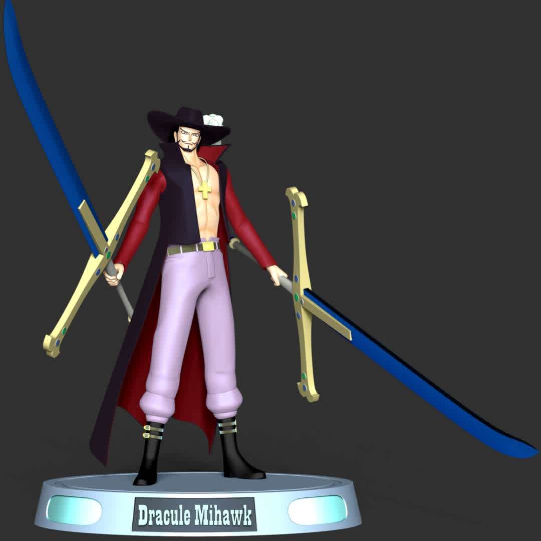 One Piece - Dracule Mihawk - **These information basic of this model:**

- The model ready for 3D printing.
- The model current size is 20cm height, but you are free to scale it.
- Files format: STL, OBJ (included 8 separated files is ready for 3D printing).
- Also includes Zbrush original file (ZTL) for you to customize as you like.

Hope you like her. 
If you have any questions please don't hesitate to contact me. 
I will respond you ASAP. - The best files for 3D printing in the world. Stl models divided into parts to facilitate 3D printing. All kinds of characters, decoration, cosplay, prosthetics, pieces. Quality in 3D printing. Affordable 3D models. Low cost. Collective purchases of 3D files.