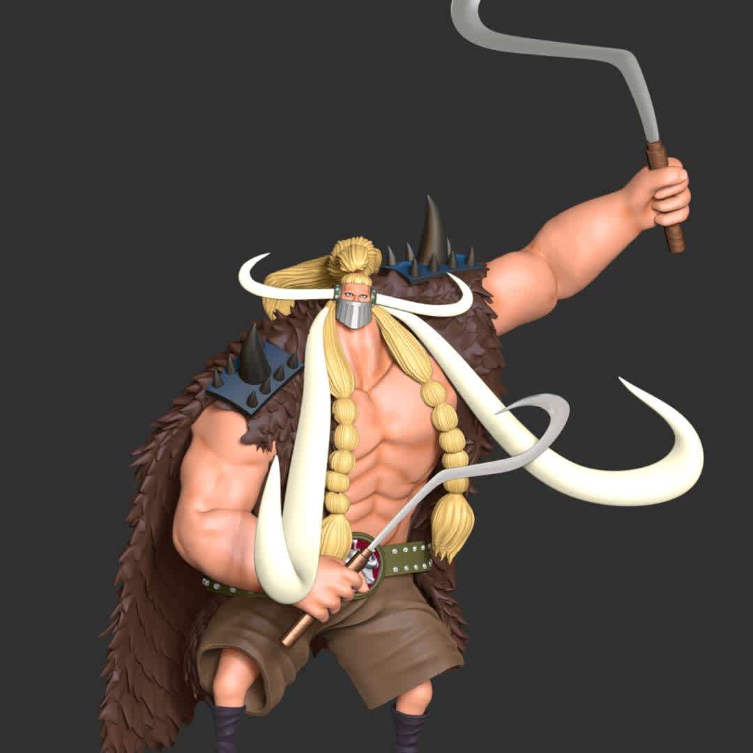 One Piece - Jack - **Jack the Drought is an All-Star of the Beasts Pirates as one of Kaidou's three closest confidants, and the captain of the Mammoth.**

**The model ready for 3D printing.**

These information of model:

**- The height of current model is 20 cm and you can free to scale it.**

**- Format files: STL, OBJ to supporting 3D printing.**

Please don't hesitate to contact me if you have any issues question. - Los mejores archivos para impresión 3D del mundo. Modelos Stl divididos en partes para facilitar la impresión 3D. Todo tipo de personajes, decoración, cosplay, prótesis, piezas. Calidad en impresión 3D. Modelos 3D asequibles. Bajo costo. Compras colectivas de archivos 3D.