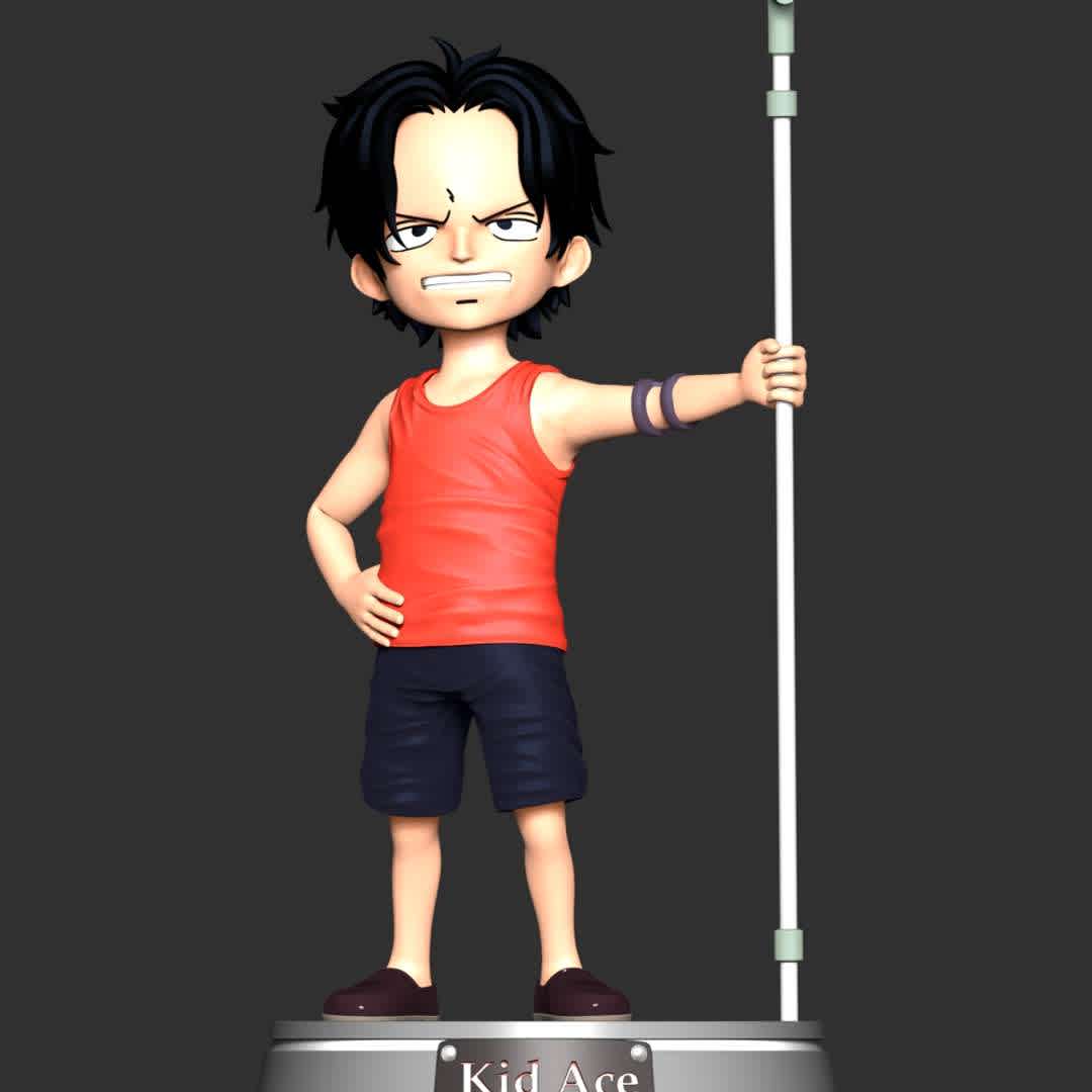 One Piece - Kid Ace - These information of model:

**- The height of current model is 20 cm and you can free to scale it.**

**- Format files: STL, OBJ to supporting 3D printing.**

Please don't hesitate to contact me if you have any issues question. - The best files for 3D printing in the world. Stl models divided into parts to facilitate 3D printing. All kinds of characters, decoration, cosplay, prosthetics, pieces. Quality in 3D printing. Affordable 3D models. Low cost. Collective purchases of 3D files.