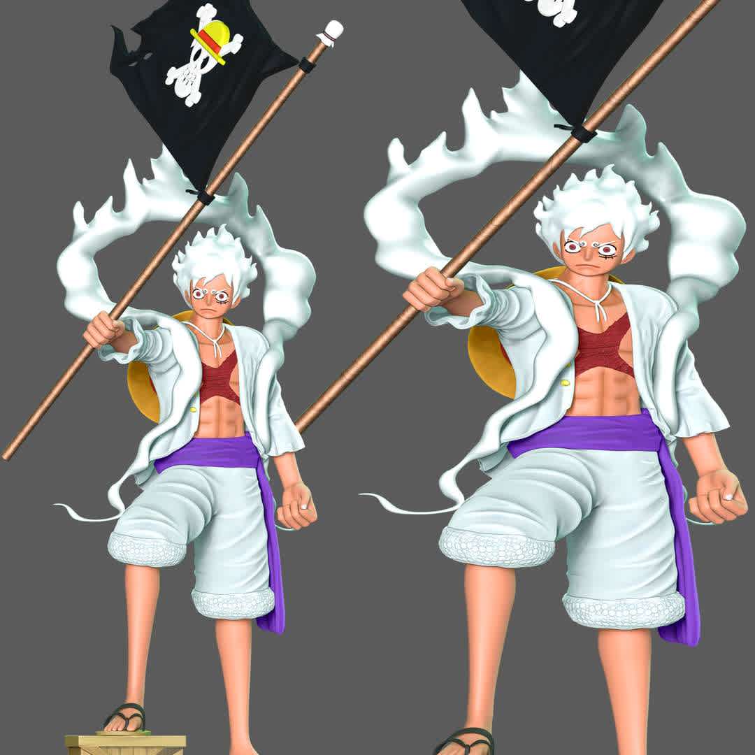 One Piece - Luffy Gear 5 - 
**The model ready for 3D printing.**

These information of model:

**- The height of current model is 20 cm and you can free to scale it.**

**- Format files: STL, OBJ to supporting 3D printing.**

Please don't hesitate to contact me if you have any issues question. - The best files for 3D printing in the world. Stl models divided into parts to facilitate 3D printing. All kinds of characters, decoration, cosplay, prosthetics, pieces. Quality in 3D printing. Affordable 3D models. Low cost. Collective purchases of 3D files.