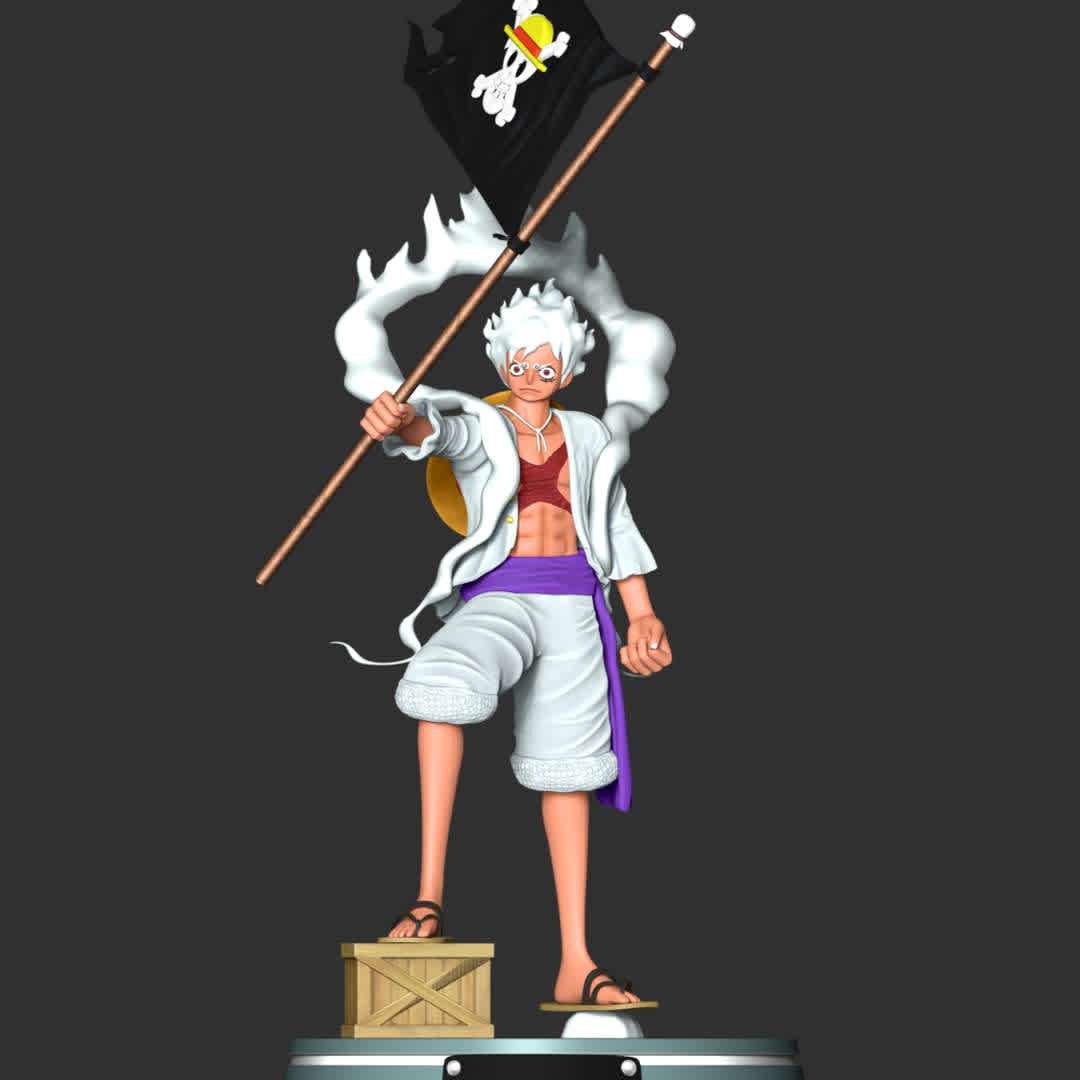 One Piece - Luffy Gear 5 - 
**The model ready for 3D printing.**

These information of model:

**- The height of current model is 20 cm and you can free to scale it.**

**- Format files: STL, OBJ to supporting 3D printing.**

Please don't hesitate to contact me if you have any issues question. - The best files for 3D printing in the world. Stl models divided into parts to facilitate 3D printing. All kinds of characters, decoration, cosplay, prosthetics, pieces. Quality in 3D printing. Affordable 3D models. Low cost. Collective purchases of 3D files.