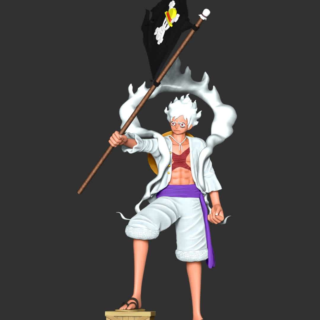 One Piece - Luffy Gear 5 - 
**The model ready for 3D printing.**

These information of model:

**- The height of current model is 20 cm and you can free to scale it.**

**- Format files: STL, OBJ to supporting 3D printing.**

Please don't hesitate to contact me if you have any issues question. - The best files for 3D printing in the world. Stl models divided into parts to facilitate 3D printing. All kinds of characters, decoration, cosplay, prosthetics, pieces. Quality in 3D printing. Affordable 3D models. Low cost. Collective purchases of 3D files.