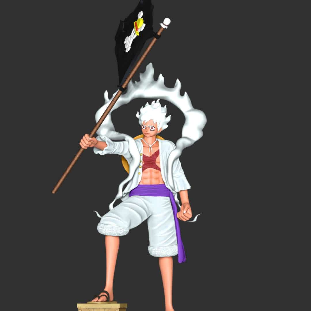 One Piece - Luffy Gear 5 - 
**The model ready for 3D printing.**

These information of model:

**- The height of current model is 20 cm and you can free to scale it.**

**- Format files: STL, OBJ to supporting 3D printing.**

Please don't hesitate to contact me if you have any issues question. - The best files for 3D printing in the world. Stl models divided into parts to facilitate 3D printing. All kinds of characters, decoration, cosplay, prosthetics, pieces. Quality in 3D printing. Affordable 3D models. Low cost. Collective purchases of 3D files.