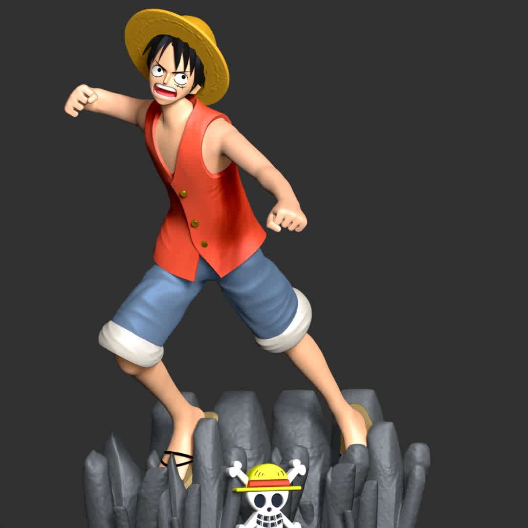 One Piece - Luffy - Luffy is the captain of the Straw Hat Pirates, and dreamt of being a pirate since childhood from the influence of his idol Red-Haired Shanks. At the age of 17, Luffy sets sail from the East Blue Sea to the Grand Line in search of the legendary treasure, One Piece, to succeed Gol D. Roger as "King of the Pirates".

Information: This model has a height of 20 cm.

When you purchase this model, you will own:
 
- STL, OBJ file with 09 separated files (included key to connect parts) is ready for 3D printing.
- Zbrush original files (ZTL) for you to customize as you like.

This is version 1.0 of this model.
Thanks for viewing! Hope you like him. - Los mejores archivos para impresión 3D del mundo. Modelos Stl divididos en partes para facilitar la impresión 3D. Todo tipo de personajes, decoración, cosplay, prótesis, piezas. Calidad en impresión 3D. Modelos 3D asequibles. Bajo costo. Compras colectivas de archivos 3D.