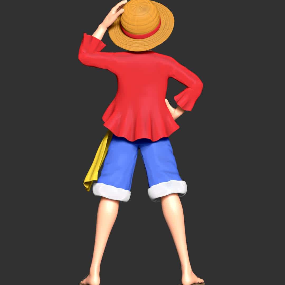 One Piece - Monkey D Luffy - These information of model:

**- The height of current model is 30 cm and you can free to scale it.**

**- Format files: STL, OBJ to supporting 3D printing.**

Please don't hesitate to contact me if you have any issues question. - The best files for 3D printing in the world. Stl models divided into parts to facilitate 3D printing. All kinds of characters, decoration, cosplay, prosthetics, pieces. Quality in 3D printing. Affordable 3D models. Low cost. Collective purchases of 3D files.