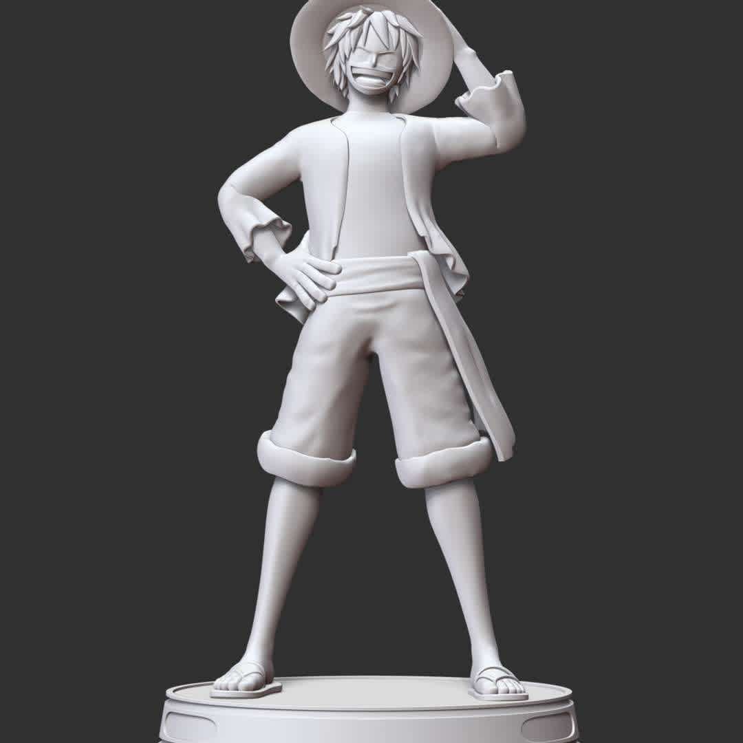 One Piece - Monkey D Luffy - These information of model:

**- The height of current model is 30 cm and you can free to scale it.**

**- Format files: STL, OBJ to supporting 3D printing.**

Please don't hesitate to contact me if you have any issues question. - The best files for 3D printing in the world. Stl models divided into parts to facilitate 3D printing. All kinds of characters, decoration, cosplay, prosthetics, pieces. Quality in 3D printing. Affordable 3D models. Low cost. Collective purchases of 3D files.