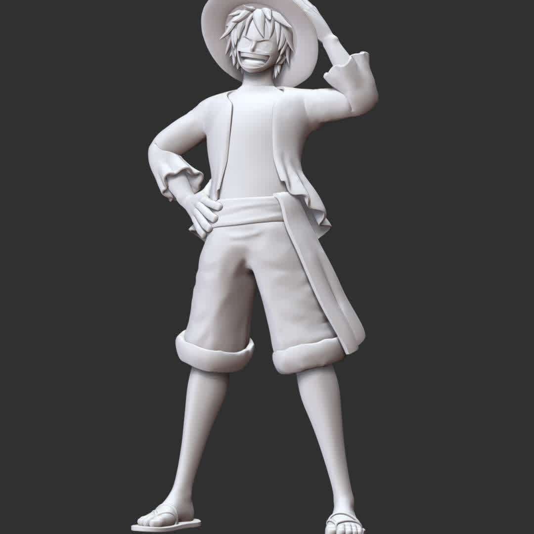 One Piece - Monkey D Luffy - These information of model:

**- The height of current model is 30 cm and you can free to scale it.**

**- Format files: STL, OBJ to supporting 3D printing.**

Please don't hesitate to contact me if you have any issues question. - The best files for 3D printing in the world. Stl models divided into parts to facilitate 3D printing. All kinds of characters, decoration, cosplay, prosthetics, pieces. Quality in 3D printing. Affordable 3D models. Low cost. Collective purchases of 3D files.