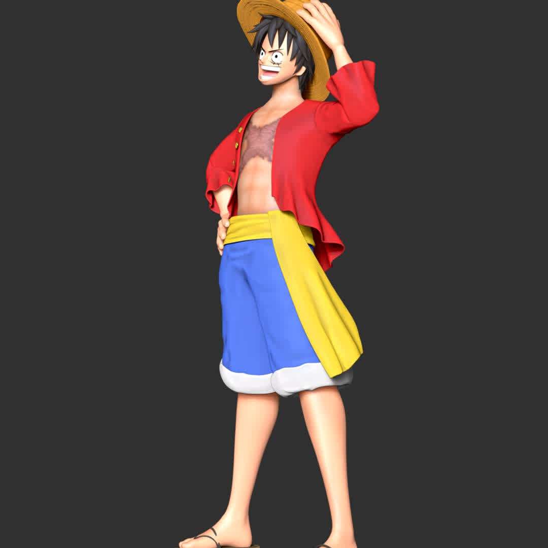 One Piece - Monkey D Luffy - These information of model:

**- The height of current model is 30 cm and you can free to scale it.**

**- Format files: STL, OBJ to supporting 3D printing.**

Please don't hesitate to contact me if you have any issues question. - The best files for 3D printing in the world. Stl models divided into parts to facilitate 3D printing. All kinds of characters, decoration, cosplay, prosthetics, pieces. Quality in 3D printing. Affordable 3D models. Low cost. Collective purchases of 3D files.