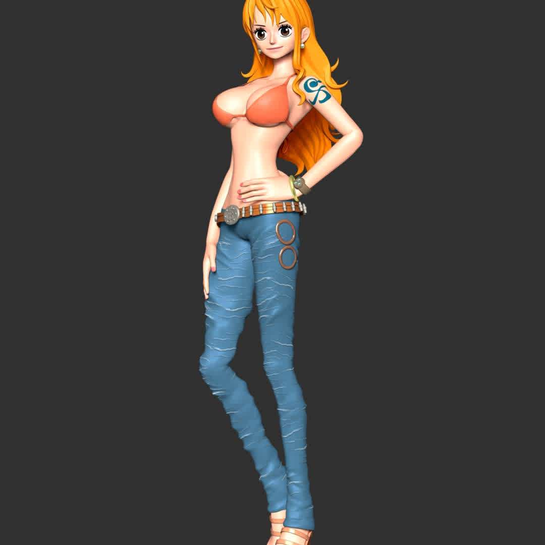 One Piece - Nami - These information of model:

**- The height of current model is 30 cm and you can free to scale it.**
**- Format files: STL, OBJ to supporting 3D printing.**

Please don't hesitate to contact me if you have any issues question. - The best files for 3D printing in the world. Stl models divided into parts to facilitate 3D printing. All kinds of characters, decoration, cosplay, prosthetics, pieces. Quality in 3D printing. Affordable 3D models. Low cost. Collective purchases of 3D files.