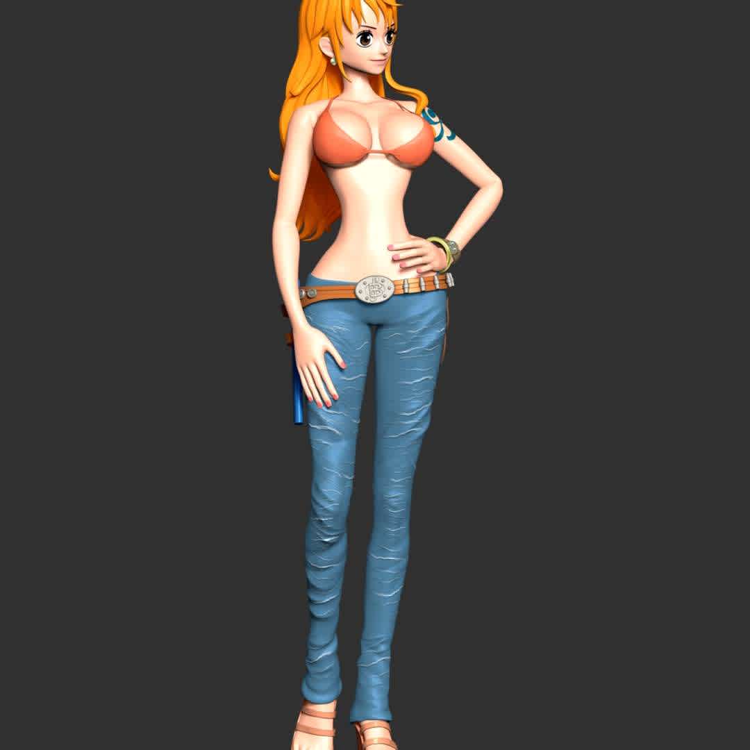 One Piece - Nami - These information of model:

**- The height of current model is 30 cm and you can free to scale it.**
**- Format files: STL, OBJ to supporting 3D printing.**

Please don't hesitate to contact me if you have any issues question. - The best files for 3D printing in the world. Stl models divided into parts to facilitate 3D printing. All kinds of characters, decoration, cosplay, prosthetics, pieces. Quality in 3D printing. Affordable 3D models. Low cost. Collective purchases of 3D files.