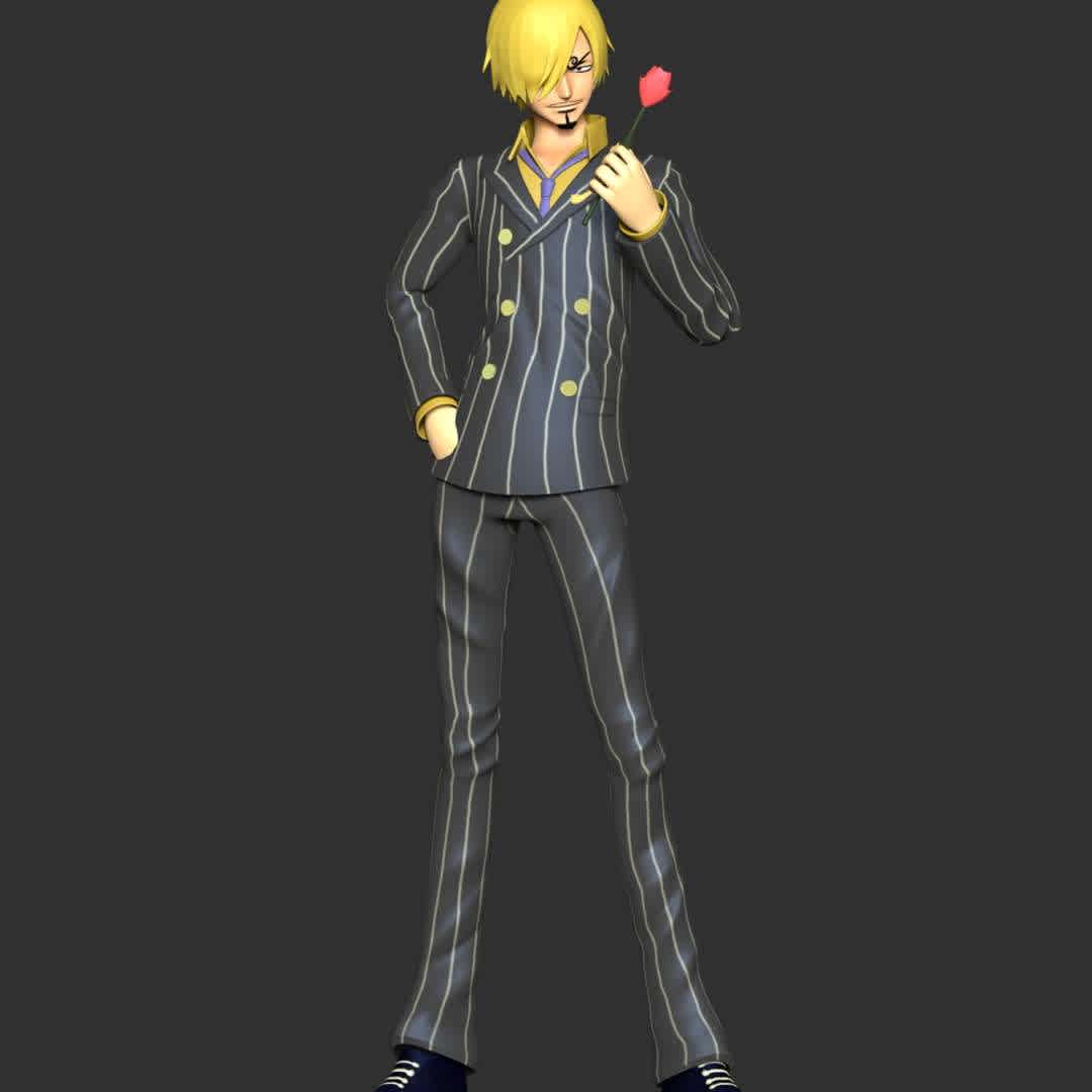 One piece - Sanji - **Sanji, born as Vinsmoke Sanji is the cook of the Straw Hat Pirates and one of the Senior Officers of the Straw Hat Grand Fleet.**

**The model ready for 3D printing.**

These information of model:

**- Format files: STL, OBJ to supporting 3D printing.**

**- Can be assembled without glue (glue is optional)**

**- Split down to 2 parts**

**- The height of current model is 20 cm and you can free to scale it.**

**- ZTL format for Zbrush for you to customize as you like.**

Please don't hesitate to contact me if you have any issues question.

If you see this model useful, please vote positively for it. - Os melhores arquivos para impressão 3D do mundo. Modelos stl divididos em partes para facilitar a impressão 3D. Todos os tipos de personagens, decoração, cosplay, próteses, peças. Qualidade na impressão 3D. Modelos 3D com preço acessível. Baixo custo. Compras coletivas de arquivos 3D.