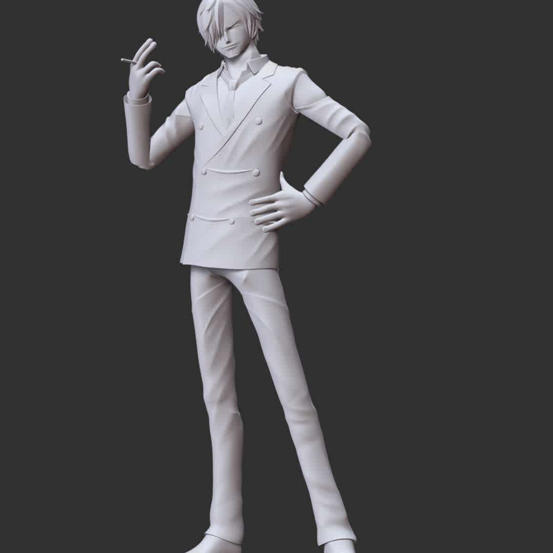 One Piece - Sanji - These information of model:

**- The height of current model is 30 cm and you can free to scale it.**

**- Format files: STL, OBJ to supporting 3D printing.**

Please don't hesitate to contact me if you have any issues question. - The best files for 3D printing in the world. Stl models divided into parts to facilitate 3D printing. All kinds of characters, decoration, cosplay, prosthetics, pieces. Quality in 3D printing. Affordable 3D models. Low cost. Collective purchases of 3D files.