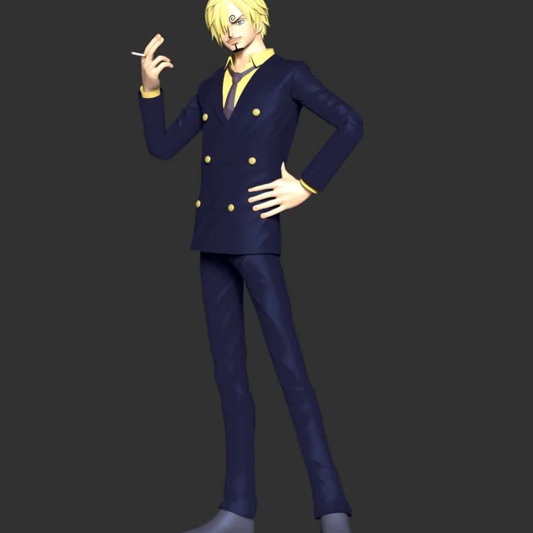 One Piece - Sanji - These information of model:

**- The height of current model is 30 cm and you can free to scale it.**

**- Format files: STL, OBJ to supporting 3D printing.**

Please don't hesitate to contact me if you have any issues question. - The best files for 3D printing in the world. Stl models divided into parts to facilitate 3D printing. All kinds of characters, decoration, cosplay, prosthetics, pieces. Quality in 3D printing. Affordable 3D models. Low cost. Collective purchases of 3D files.