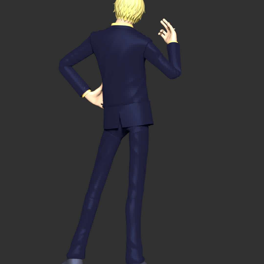 One Piece - Sanji - These information of model:

**- The height of current model is 30 cm and you can free to scale it.**

**- Format files: STL, OBJ to supporting 3D printing.**

Please don't hesitate to contact me if you have any issues question. - The best files for 3D printing in the world. Stl models divided into parts to facilitate 3D printing. All kinds of characters, decoration, cosplay, prosthetics, pieces. Quality in 3D printing. Affordable 3D models. Low cost. Collective purchases of 3D files.