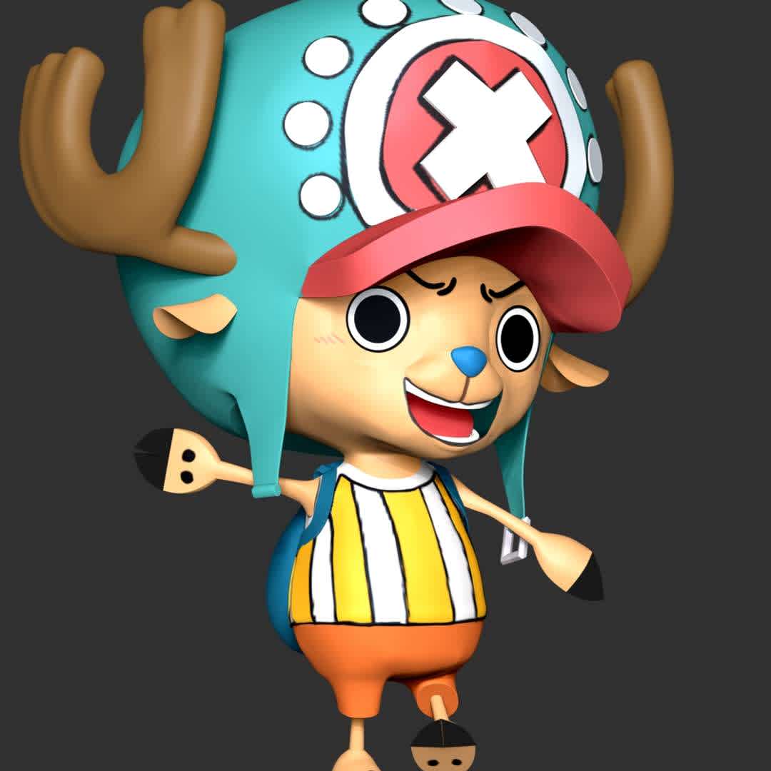 One Piece - Tony Tony Chopper - These information of model:

**- The height of current model is 30 cm and you can free to scale it.**
**- Format files: STL, OBJ to supporting 3D printing.**

Please don't hesitate to contact me if you have any issues question. - Los mejores archivos para impresión 3D del mundo. Modelos Stl divididos en partes para facilitar la impresión 3D. Todo tipo de personajes, decoración, cosplay, prótesis, piezas. Calidad en impresión 3D. Modelos 3D asequibles. Bajo costo. Compras colectivas de archivos 3D.