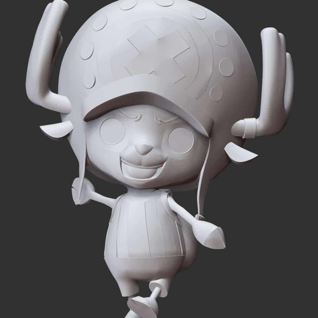 One Piece - Tony Tony Chopper - These information of model:

**- The height of current model is 30 cm and you can free to scale it.**
**- Format files: STL, OBJ to supporting 3D printing.**

Please don't hesitate to contact me if you have any issues question. - The best files for 3D printing in the world. Stl models divided into parts to facilitate 3D printing. All kinds of characters, decoration, cosplay, prosthetics, pieces. Quality in 3D printing. Affordable 3D models. Low cost. Collective purchases of 3D files.