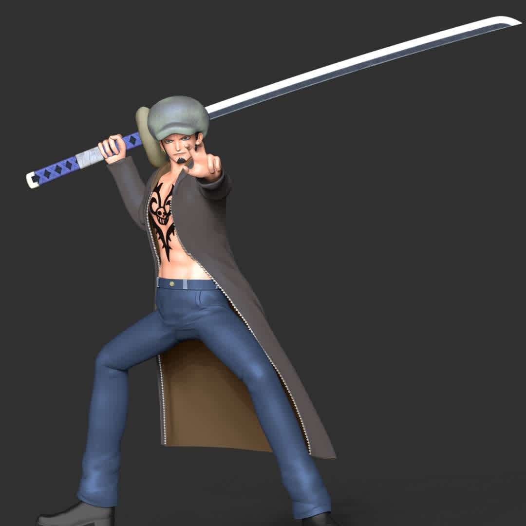 One Piece - Trafalgar Law  - **These information basic of this model:**

- The model ready for 3D printing.
- The model current size is 20cm height, but you are free to scale it.
- Files format: STL, OBJ (included 05 separated files is ready for 3D printing).
- Also includes Zbrush original file (ZTL) for you to customize as you like.

Hope you like her. If you have any questions please don't hesitate to contact me. I will respond you ASAP. - Los mejores archivos para impresión 3D del mundo. Modelos Stl divididos en partes para facilitar la impresión 3D. Todo tipo de personajes, decoración, cosplay, prótesis, piezas. Calidad en impresión 3D. Modelos 3D asequibles. Bajo costo. Compras colectivas de archivos 3D.