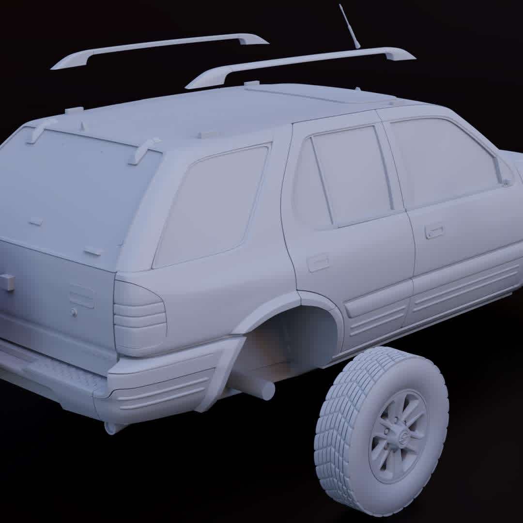 Opel Frontera stl 3 versions for 3d printing - The model has 3 versions

V1: Only the wheels are separated

V2: Wheels, mirrors, top grilles, antenna and rear part are separated to stick on the car

V3: Wheels, mirrors, top grilles, antenna and rear part are separated to fit into the car's fittings


- There are 18 files for 3D printing


*If you cannot extract the file using Winrar extract the .rar file using 7zip* - Los mejores archivos para impresión 3D del mundo. Modelos Stl divididos en partes para facilitar la impresión 3D. Todo tipo de personajes, decoración, cosplay, prótesis, piezas. Calidad en impresión 3D. Modelos 3D asequibles. Bajo costo. Compras colectivas de archivos 3D.