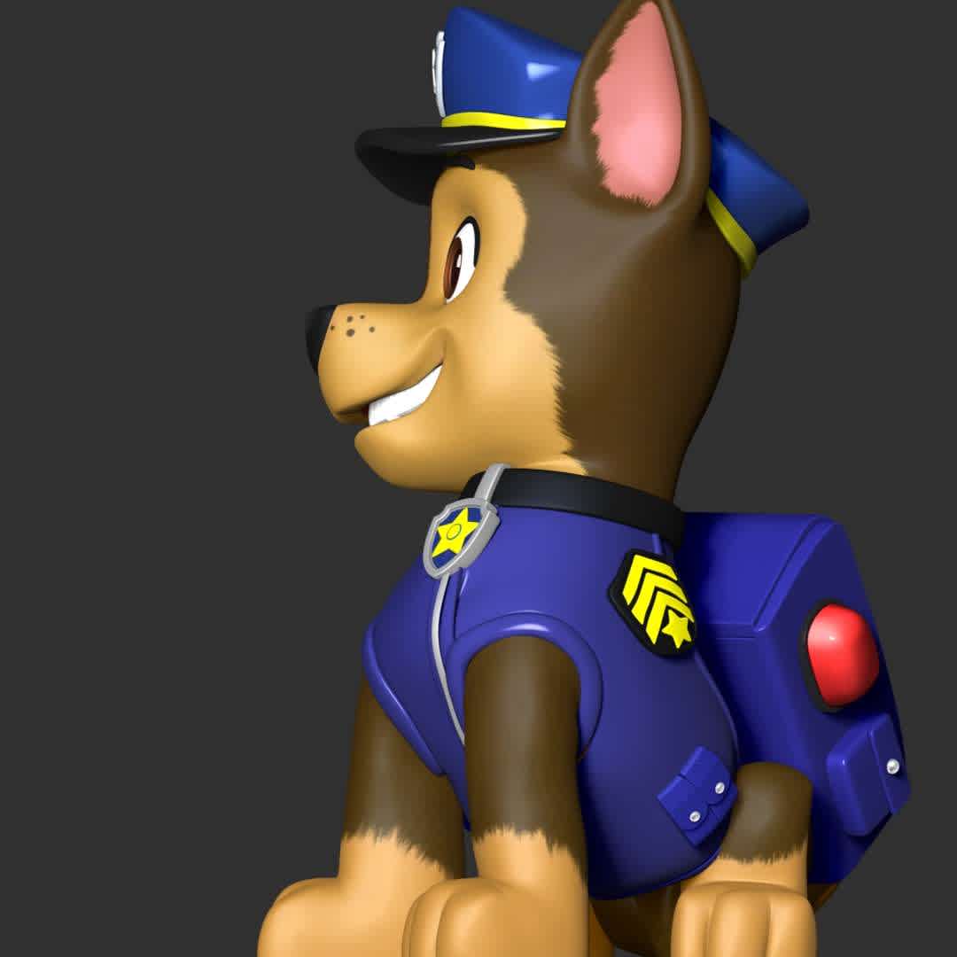 PAW Patrol - Chase Police - **The model ready for 3D printing.**

These information of model:

**- Format files: STL, OBJ to supporting 3D printing.**

**- Can be assembled without glue (glue is optional)**

**- Split down to 3 parts**

**- The height of current model is 20 cm and you can free to scale it.**

**- ZTL format for Zbrush for you to customize as you like.**

Please don't hesitate to contact me if you have any issues question.

If you see this model useful, please vote positively for it. - Os melhores arquivos para impressão 3D do mundo. Modelos stl divididos em partes para facilitar a impressão 3D. Todos os tipos de personagens, decoração, cosplay, próteses, peças. Qualidade na impressão 3D. Modelos 3D com preço acessível. Baixo custo. Compras coletivas de arquivos 3D.