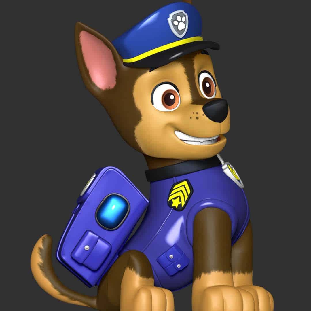 PAW Patrol - Chase Police - **The model ready for 3D printing.**

These information of model:

**- Format files: STL, OBJ to supporting 3D printing.**

**- Can be assembled without glue (glue is optional)**

**- Split down to 3 parts**

**- The height of current model is 20 cm and you can free to scale it.**

**- ZTL format for Zbrush for you to customize as you like.**

Please don't hesitate to contact me if you have any issues question.

If you see this model useful, please vote positively for it. - Os melhores arquivos para impressão 3D do mundo. Modelos stl divididos em partes para facilitar a impressão 3D. Todos os tipos de personagens, decoração, cosplay, próteses, peças. Qualidade na impressão 3D. Modelos 3D com preço acessível. Baixo custo. Compras coletivas de arquivos 3D.