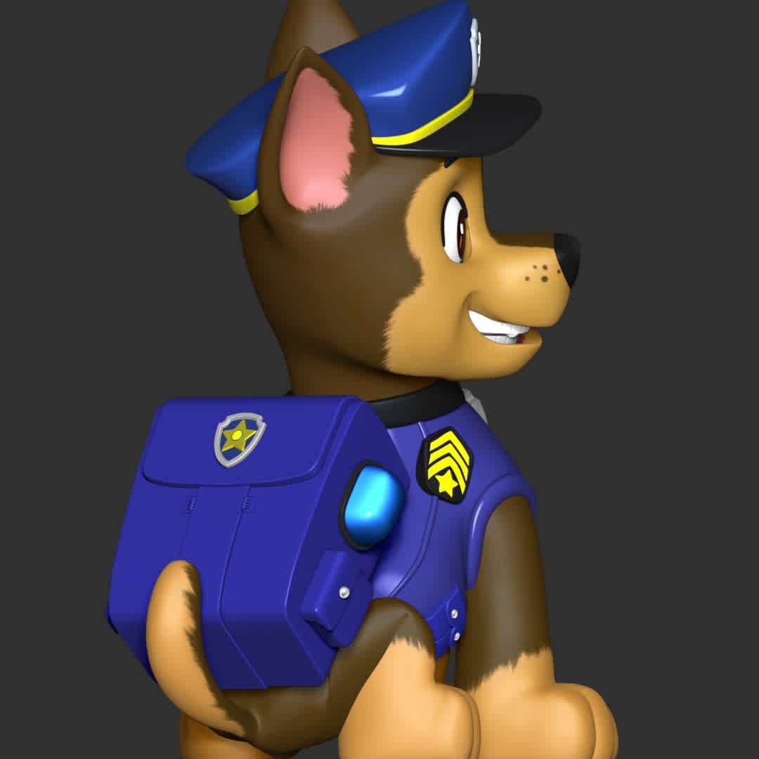 PAW Patrol - Chase Police - **The model ready for 3D printing.**

These information of model:

**- Format files: STL, OBJ to supporting 3D printing.**

**- Can be assembled without glue (glue is optional)**

**- Split down to 3 parts**

**- The height of current model is 20 cm and you can free to scale it.**

**- ZTL format for Zbrush for you to customize as you like.**

Please don't hesitate to contact me if you have any issues question.

If you see this model useful, please vote positively for it. - Os melhores arquivos para impressão 3D do mundo. Modelos stl divididos em partes para facilitar a impressão 3D. Todos os tipos de personagens, decoração, cosplay, próteses, peças. Qualidade na impressão 3D. Modelos 3D com preço acessível. Baixo custo. Compras coletivas de arquivos 3D.