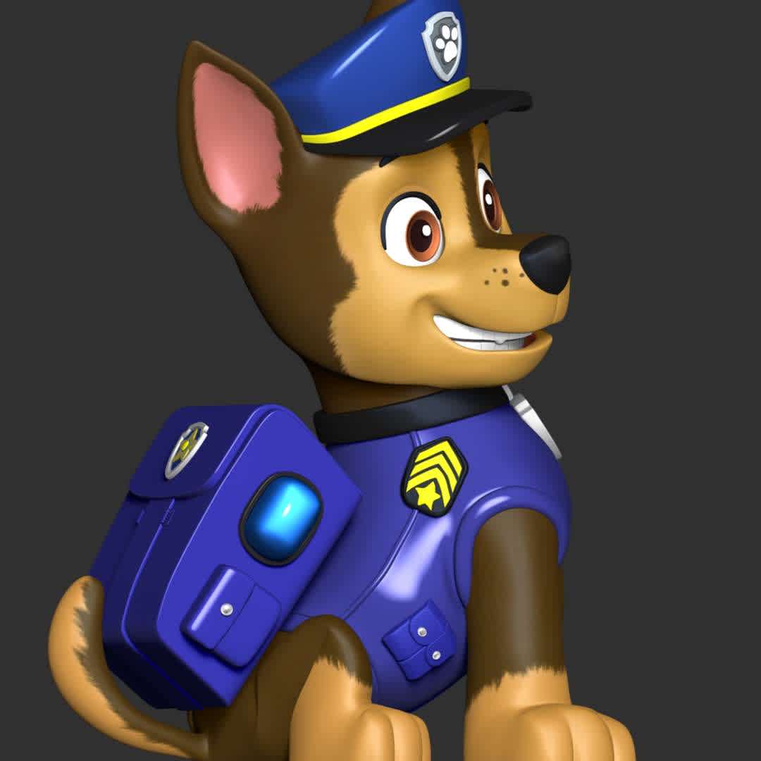 PAW Patrol - Chase Police - **The model ready for 3D printing.**

These information of model:

**- Format files: STL, OBJ to supporting 3D printing.**

**- Can be assembled without glue (glue is optional)**

**- Split down to 3 parts**

**- The height of current model is 20 cm and you can free to scale it.**

**- ZTL format for Zbrush for you to customize as you like.**

Please don't hesitate to contact me if you have any issues question.

If you see this model useful, please vote positively for it. - Los mejores archivos para impresión 3D del mundo. Modelos Stl divididos en partes para facilitar la impresión 3D. Todo tipo de personajes, decoración, cosplay, prótesis, piezas. Calidad en impresión 3D. Modelos 3D asequibles. Bajo costo. Compras colectivas de archivos 3D.