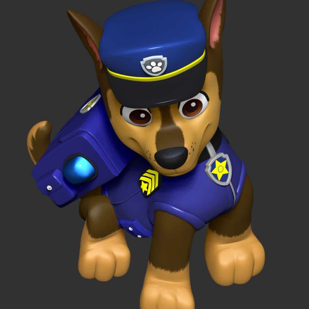 PAW Patrol - Chase Police - **The model ready for 3D printing.**

These information of model:

**- Format files: STL, OBJ to supporting 3D printing.**

**- Can be assembled without glue (glue is optional)**

**- Split down to 3 parts**

**- The height of current model is 20 cm and you can free to scale it.**

**- ZTL format for Zbrush for you to customize as you like.**

Please don't hesitate to contact me if you have any issues question.

If you see this model useful, please vote positively for it. - Los mejores archivos para impresión 3D del mundo. Modelos Stl divididos en partes para facilitar la impresión 3D. Todo tipo de personajes, decoración, cosplay, prótesis, piezas. Calidad en impresión 3D. Modelos 3D asequibles. Bajo costo. Compras colectivas de archivos 3D.