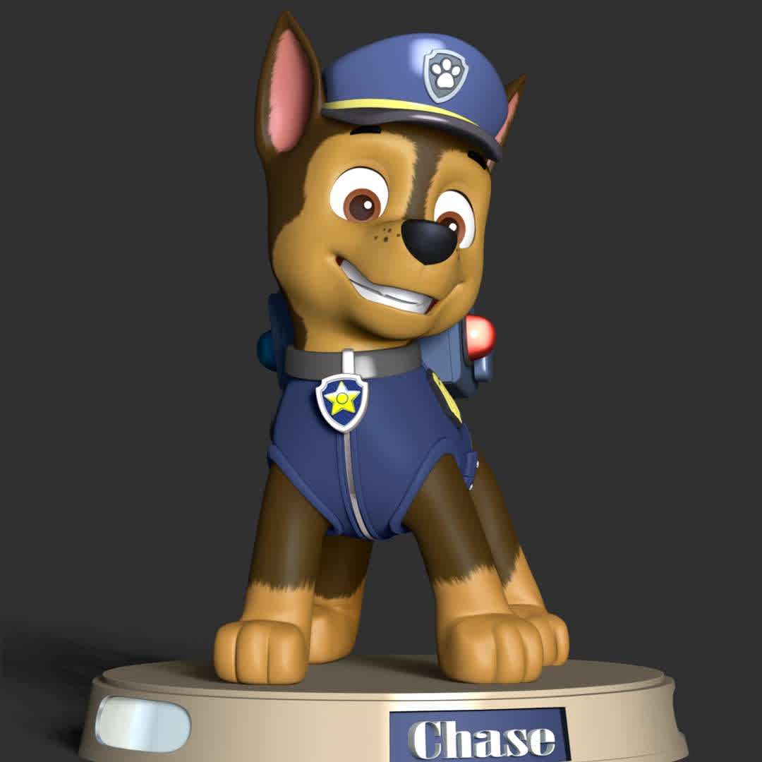 Paw Patrol - Chase - **These information basic of this model:**

- The model ready for 3D printing.
- The model current size is 30cm height, but you are free to scale it.
- Files format: STL, OBJ (included 5 separated files is ready for 3D printing).
- Also includes Zbrush original file (ZTL) for you to customize as you like.

Hope you like it.
If you have any questions please don't hesitate to contact me.
I will respond you ASAP. - The best files for 3D printing in the world. Stl models divided into parts to facilitate 3D printing. All kinds of characters, decoration, cosplay, prosthetics, pieces. Quality in 3D printing. Affordable 3D models. Low cost. Collective purchases of 3D files.