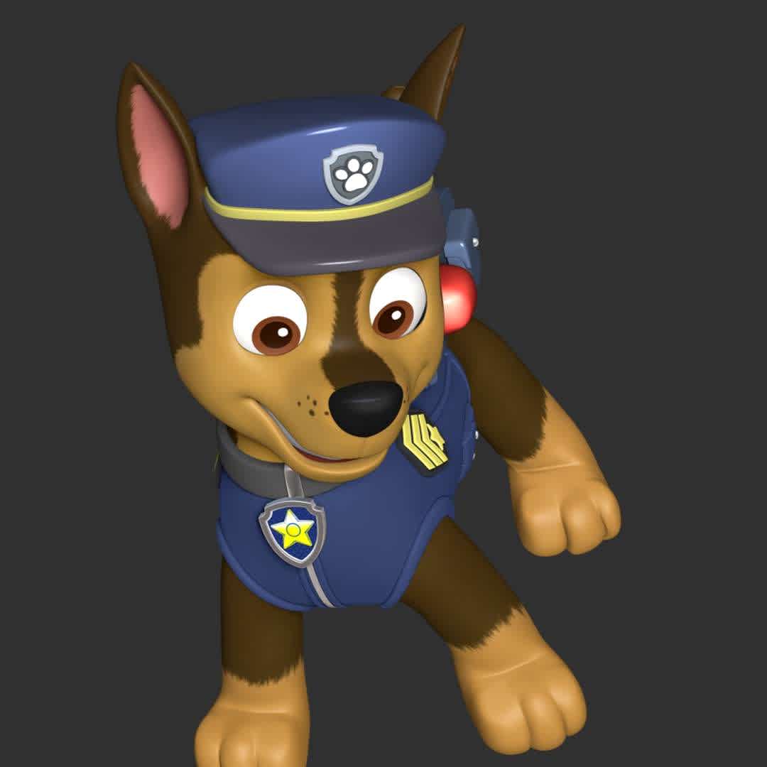 Paw Patrol - Chase - **These information basic of this model:**

- The model ready for 3D printing.
- The model current size is 30cm height, but you are free to scale it.
- Files format: STL, OBJ (included 5 separated files is ready for 3D printing).
- Also includes Zbrush original file (ZTL) for you to customize as you like.

Hope you like it.
If you have any questions please don't hesitate to contact me.
I will respond you ASAP. - Os melhores arquivos para impressão 3D do mundo. Modelos stl divididos em partes para facilitar a impressão 3D. Todos os tipos de personagens, decoração, cosplay, próteses, peças. Qualidade na impressão 3D. Modelos 3D com preço acessível. Baixo custo. Compras coletivas de arquivos 3D.