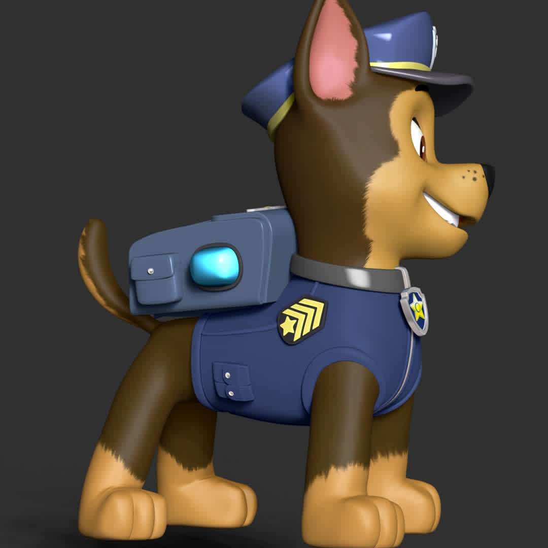 Paw Patrol - Chase - **These information basic of this model:**

- The model ready for 3D printing.
- The model current size is 30cm height, but you are free to scale it.
- Files format: STL, OBJ (included 5 separated files is ready for 3D printing).
- Also includes Zbrush original file (ZTL) for you to customize as you like.

Hope you like it.
If you have any questions please don't hesitate to contact me.
I will respond you ASAP. - Os melhores arquivos para impressão 3D do mundo. Modelos stl divididos em partes para facilitar a impressão 3D. Todos os tipos de personagens, decoração, cosplay, próteses, peças. Qualidade na impressão 3D. Modelos 3D com preço acessível. Baixo custo. Compras coletivas de arquivos 3D.