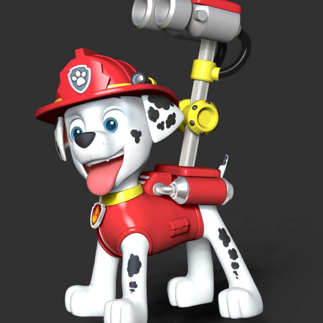 Paw Patrol - Marshall Fire  - **These information basic of this model:**

- The model ready for 3D printing.
- The model current size is 25cm height, but you are free to scale it.
- Files format: STL, OBJ (included 7 separated files is ready for 3D printing).
- Also includes Zbrush original file (ZTL) for you to customize as you like.

Hope you like her.
If you have any questions please don't hesitate to contact me.
I will respond you ASAP. - Os melhores arquivos para impressão 3D do mundo. Modelos stl divididos em partes para facilitar a impressão 3D. Todos os tipos de personagens, decoração, cosplay, próteses, peças. Qualidade na impressão 3D. Modelos 3D com preço acessível. Baixo custo. Compras coletivas de arquivos 3D.