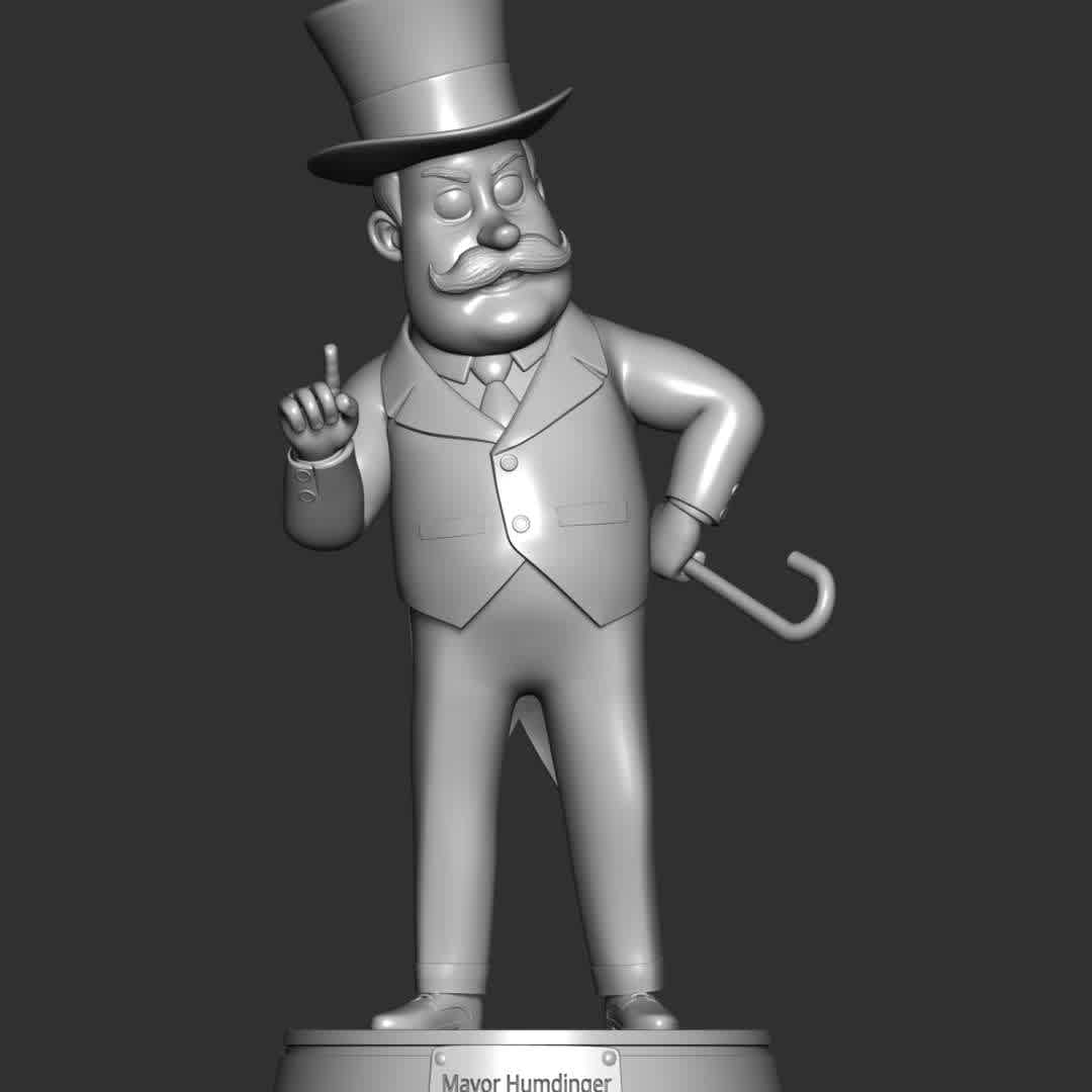  PAW Patrol - Mayor Humdinger - **Mayor Humdinger is the mayor of Foggy Bottom and the main antagonist of the PAW Patrol franchise.**

**The model ready for 3D printing.**

These information of model:

**- Format files: STL, OBJ to supporting 3D printing.**

**- Can be assembled without glue (glue is optional)**

**- Split down to 2 parts**

**- The height of current model is 20 cm and you can free to scale it.**

**- ZTL format for Zbrush for you to customize as you like.**

Please don't hesitate to contact me if you have any issues question.

If you see this model useful, please vote positively for it. - The best files for 3D printing in the world. Stl models divided into parts to facilitate 3D printing. All kinds of characters, decoration, cosplay, prosthetics, pieces. Quality in 3D printing. Affordable 3D models. Low cost. Collective purchases of 3D files.