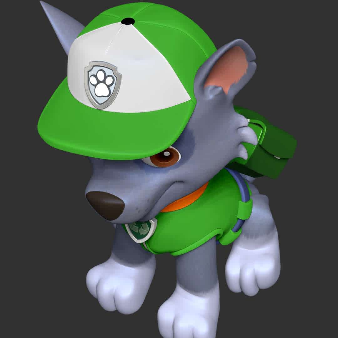 Paw Patrol- Rocky - **Rocky is main protagonists in the PAW Patrol. He is to use recycled items to fix broken objects.**

These information of model:

**- The height of current model is 30 cm but you can free to scale it.**

**- Format files: STL, OBJ to supporting 3D printing.**

Please don't hesitate to contact me if you have any issues question. - The best files for 3D printing in the world. Stl models divided into parts to facilitate 3D printing. All kinds of characters, decoration, cosplay, prosthetics, pieces. Quality in 3D printing. Affordable 3D models. Low cost. Collective purchases of 3D files.