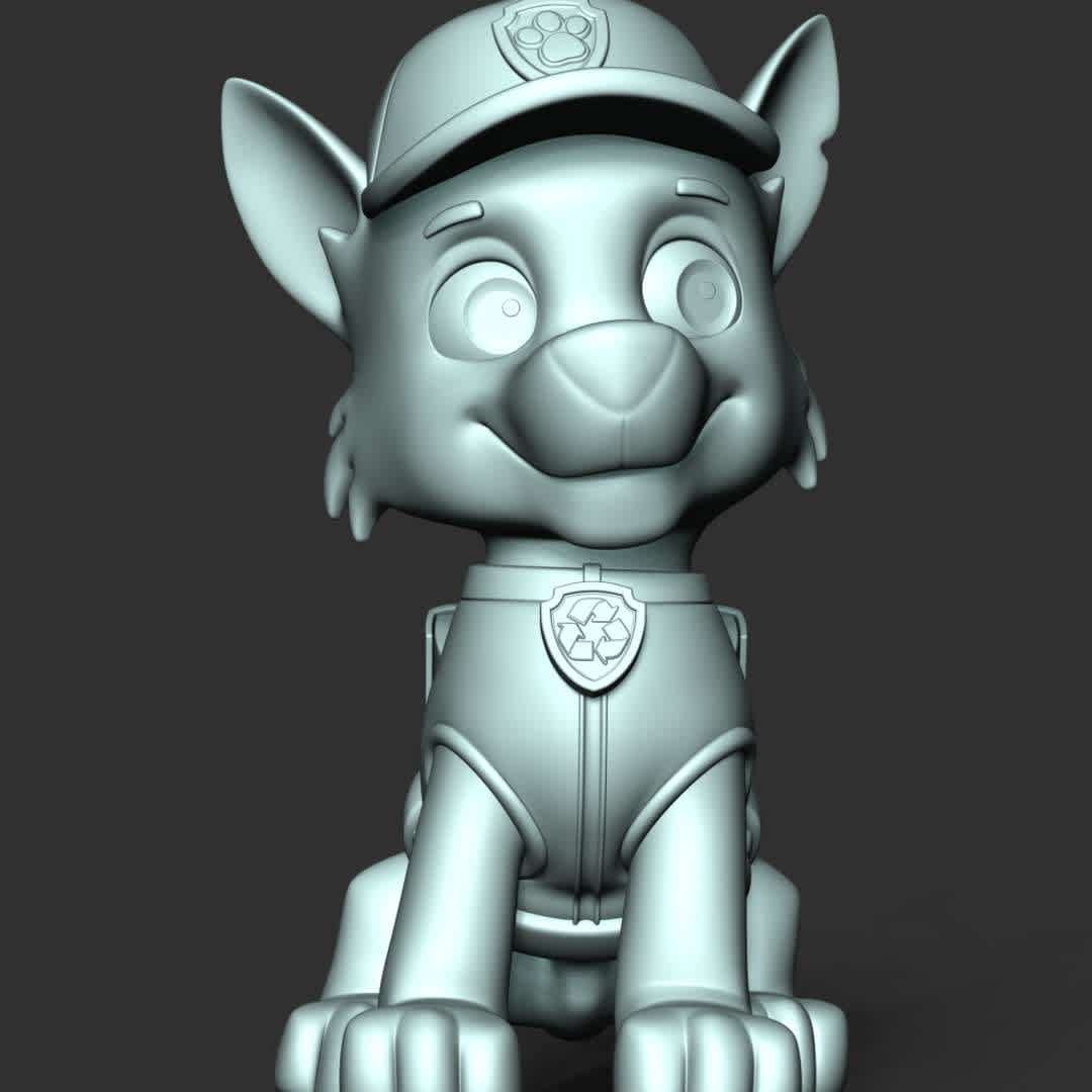 Paw Patrol- Rocky - **Rocky is main protagonists in the PAW Patrol. He is to use recycled items to fix broken objects.**

These information of model:

**- The height of current model is 30 cm but you can free to scale it.**

**- Format files: STL, OBJ to supporting 3D printing.**

Please don't hesitate to contact me if you have any issues question. - The best files for 3D printing in the world. Stl models divided into parts to facilitate 3D printing. All kinds of characters, decoration, cosplay, prosthetics, pieces. Quality in 3D printing. Affordable 3D models. Low cost. Collective purchases of 3D files.