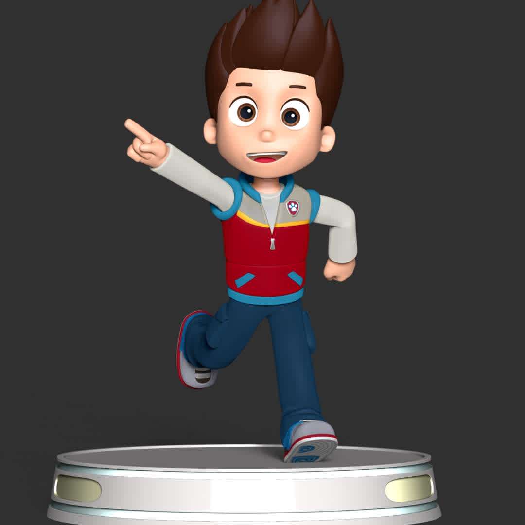 Paw Patrol - Ryder - **Ryder is the 1st member of the PAW Patrol and is the team's leader.**

These information of model:

**- The height of current model is 30 cm and you can free to scale it.**

**- Format files: STL, OBJ support 3D printing easy.**

Please don't hesitate to contact me if you have any issues question.

 - Os melhores arquivos para impressão 3D do mundo. Modelos stl divididos em partes para facilitar a impressão 3D. Todos os tipos de personagens, decoração, cosplay, próteses, peças. Qualidade na impressão 3D. Modelos 3D com preço acessível. Baixo custo. Compras coletivas de arquivos 3D.