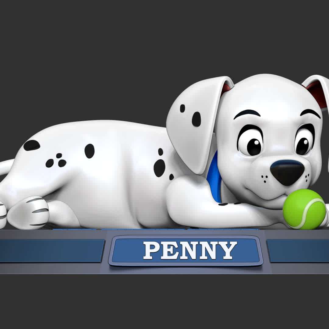 Penny - 101 dalmatians - "Penny is one of Pongo and Perdita's original fifteen puppies in the 101 Dalmatians franchise."

Basic parameters:

- STL, OBJ format for 3D printing with 06 discrete objects
- ZTL format for Zbrush (version 2019.1.2 or later)
- Model height: 10 cm
- Version 1.0 - Polygons: 1464019 & Vertices: 887131

Model ready for 3D printing.

Please vote positively for me if you find this model useful. - Os melhores arquivos para impressão 3D do mundo. Modelos stl divididos em partes para facilitar a impressão 3D. Todos os tipos de personagens, decoração, cosplay, próteses, peças. Qualidade na impressão 3D. Modelos 3D com preço acessível. Baixo custo. Compras coletivas de arquivos 3D.