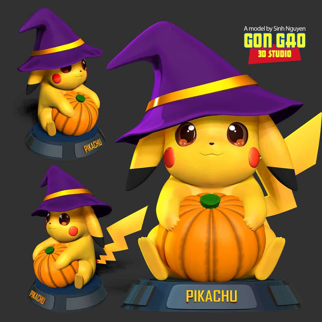 Pikachu at Halloween festival - "Halloween is coming this year, let's join Pikachu in this costume!"

Basic parameters:

- STL format for 3D printing with 03 discrete objects
- Model height: 15cm
- Version 1.0: Polygons: 739904 & Vertices: 454555

Model ready for 3D printing.

Please vote positively for me if you find this model useful. - Los mejores archivos para impresión 3D del mundo. Modelos Stl divididos en partes para facilitar la impresión 3D. Todo tipo de personajes, decoración, cosplay, prótesis, piezas. Calidad en impresión 3D. Modelos 3D asequibles. Bajo costo. Compras colectivas de archivos 3D.