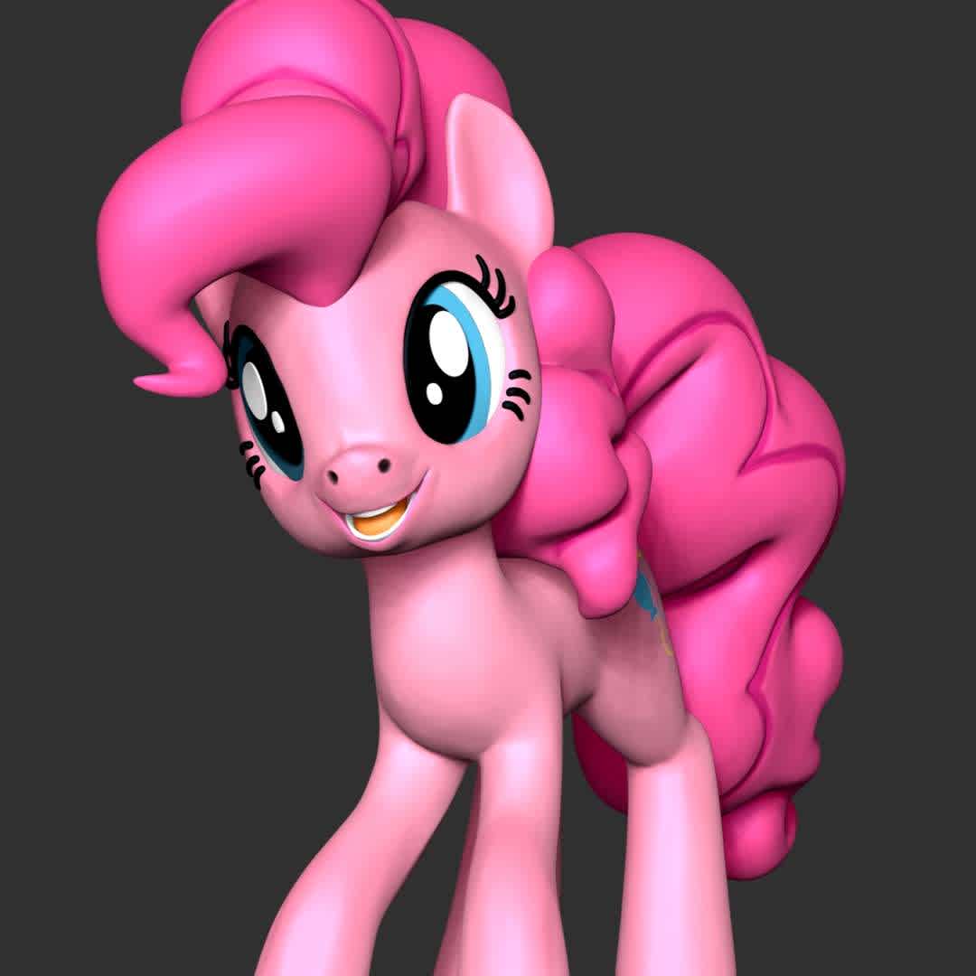  Pinkie Pie - My Little Pony - **Pinkie Pie, full name Pinkamena Diane Pie is a female Earth pony and one of the main characters of My Little Pony Friendship is Magic.**

**The model ready for 3D printing.**

These information of model:

**- The height of current model is 20 cm and you can free to scale it.**

**- Format files: STL, OBJ to supporting 3D printing.**

**- Can be assembled without glue (glue is optional)**

**- Split down to 2 parts**

**- ZTL format for Zbrush for you to customize as you like.**

Please don't hesitate to contact me if you have any issues question.

If you see this model useful, please vote positively for it. - Os melhores arquivos para impressão 3D do mundo. Modelos stl divididos em partes para facilitar a impressão 3D. Todos os tipos de personagens, decoração, cosplay, próteses, peças. Qualidade na impressão 3D. Modelos 3D com preço acessível. Baixo custo. Compras coletivas de arquivos 3D.