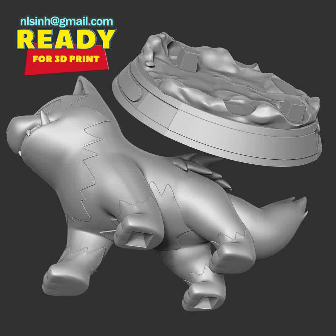 Poochyena - Pokemon Fanart - Poochyena is a Dark-type Pokémon introduced in Generation III.

When you purchase this model, you will own:

- STL, OBJ file with 02 separated files (with key to connect together) is ready for 3D printing.

- Zbrush original files (ZTL) for you to customize as you like.

This is version 1.0 of this model.

Thanks for viewing! Hope you like him. - Los mejores archivos para impresión 3D del mundo. Modelos Stl divididos en partes para facilitar la impresión 3D. Todo tipo de personajes, decoración, cosplay, prótesis, piezas. Calidad en impresión 3D. Modelos 3D asequibles. Bajo costo. Compras colectivas de archivos 3D.