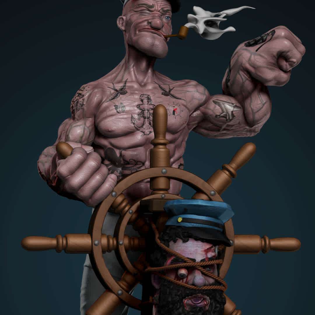 POPEYE BADASS (FUNART) - In honor of this dear character that marked my childhood, I created this badass version of Popeye, right after ripping Bluto's head off, cutting the bad in the bud. Olive Oyl will no longer suffer from the constant harassment suffered by Bluto. Personal design for 3d printing.

Model created specifically for 3d printing, scale 1:10 - The best files for 3D printing in the world. Stl models divided into parts to facilitate 3D printing. All kinds of characters, decoration, cosplay, prosthetics, pieces. Quality in 3D printing. Affordable 3D models. Low cost. Collective purchases of 3D files.