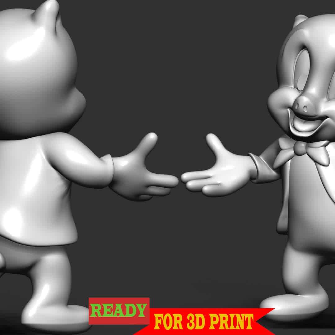 Porky Pig - Looney Tunes  - Porky Pig is an animated character in the Warner Bros. Looney Tunes and Merrie Melodies series of cartoons. He was the first character created by the studio to draw audiences based on his star power.

These information details of this model:

- Files format: STL, OBJ (included 02 separated files is ready for 3D printing). 
 - Zbrush original file (ZTL) for you to customize as you like.
 - The height is 15 cm
 - The version 1.0 

Hope you like him.
Don't hesitate to contact me if there are any problems during printing the model. - The best files for 3D printing in the world. Stl models divided into parts to facilitate 3D printing. All kinds of characters, decoration, cosplay, prosthetics, pieces. Quality in 3D printing. Affordable 3D models. Low cost. Collective purchases of 3D files.