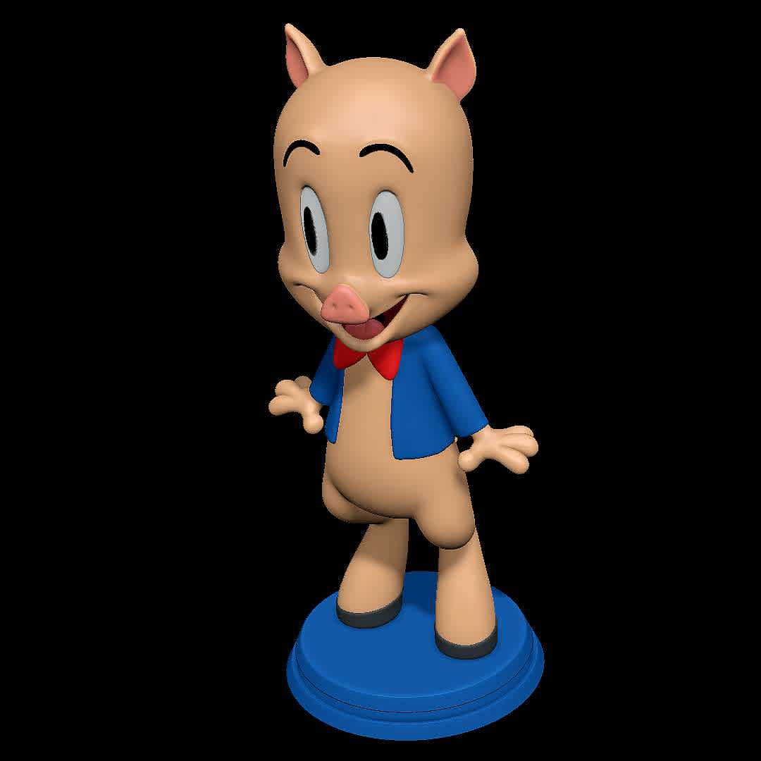 Porky Pig - Looney Tunes - Classic Character - The best files for 3D printing in the world. Stl models divided into parts to facilitate 3D printing. All kinds of characters, decoration, cosplay, prosthetics, pieces. Quality in 3D printing. Affordable 3D models. Low cost. Collective purchases of 3D files.