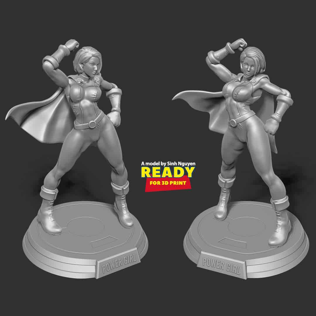 Power Girl - Power Girl, also known as Kara Zor-L and Karen Starr, is a fictional DC Comics superheroine

Basic parameters:

- STL, OBJ format for 3D printing with 4 discrete objects
- ZTL format for Zbrush (version 2019.1.2 or later)
- Model height: 25cm - Polygons: 4456992 & Vertices: 3333224
- Version:

+ 24th April, 2020: This version is 1.0

+ 09th Decenber, 2022: version 1.1 - Set the height for the model. Refine the model & Merge discrete parts together.

Thanks for your support. Hope you guys like him! - The best files for 3D printing in the world. Stl models divided into parts to facilitate 3D printing. All kinds of characters, decoration, cosplay, prosthetics, pieces. Quality in 3D printing. Affordable 3D models. Low cost. Collective purchases of 3D files.