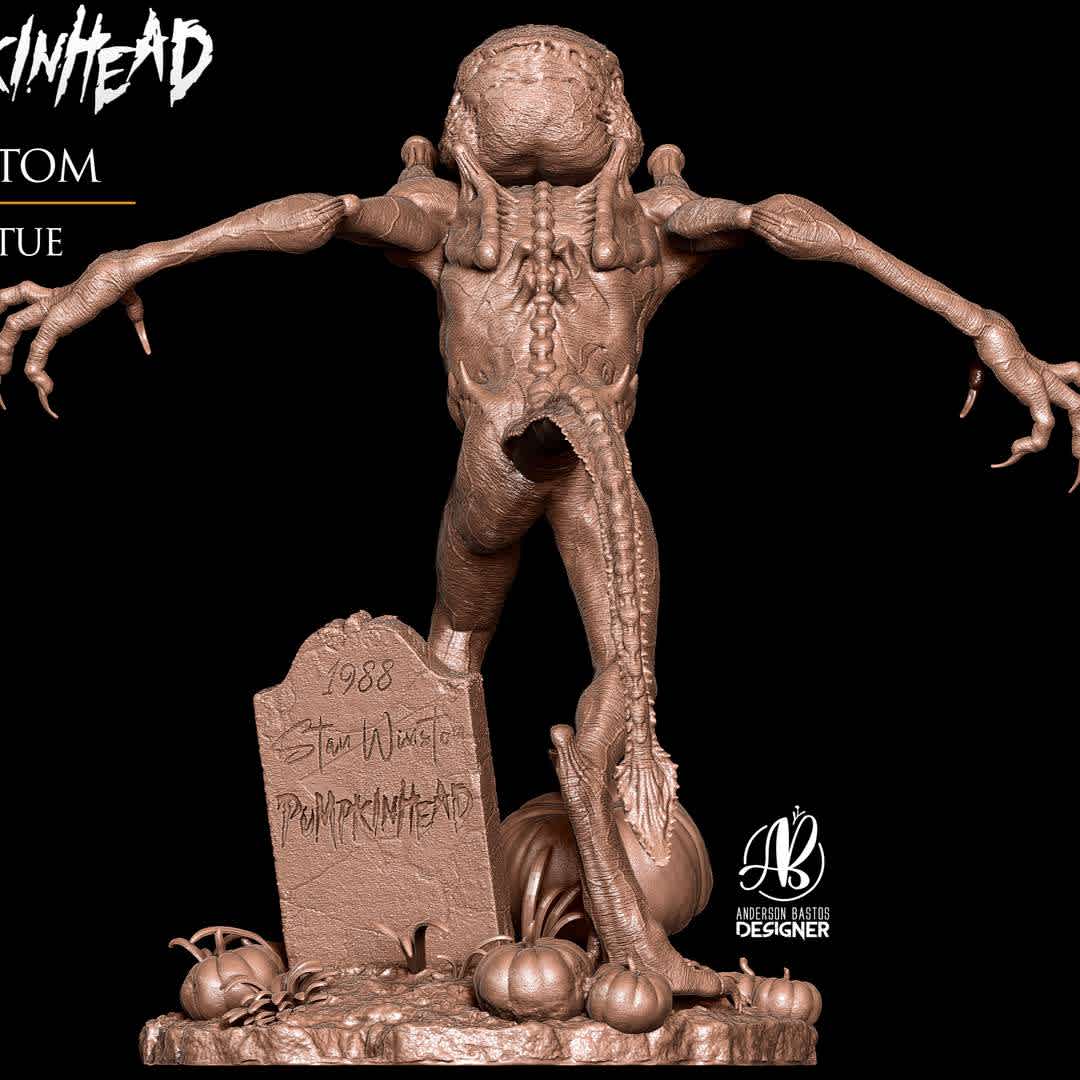 PumpkinHead - This Pumpkinhead collectible is a fully sculpted marvel, meticulously recreating Stan Winston's iconic creature in exceptional detail, from its terrifying face to the claws on its feet. Painted in fleshy shades of pale orange and sickly purple, the monster takes on an immortal, otherworldly appearance with large claws and a whip-like tail. Pumpkinhead has a detailed physique with veins and sinews, its shape textured to add depth to the creature's horror. Pumpkinhead's portrayal is complete with a snarling face, inhuman eyes and the brain-like skull as envisioned by one of cinema's greatest monster horror minds.
The Pumpkinhead 1:7 scale statue measures 25” tall, on a detailed environment base that recreates the movie's iconic cemetery scene. Pumpkinhead prowls in the dark, looking for his next victim in an unstoppable wave of vengeance.
 Inspired by special effects legend Stan Winston's 1988 debut, Pumpkinhead. - The best files for 3D printing in the world. Stl models divided into parts to facilitate 3D printing. All kinds of characters, decoration, cosplay, prosthetics, pieces. Quality in 3D printing. Affordable 3D models. Low cost. Collective purchases of 3D files.