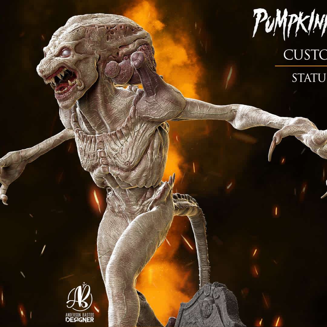 PumpkinHead - This Pumpkinhead collectible is a fully sculpted marvel, meticulously recreating Stan Winston's iconic creature in exceptional detail, from its terrifying face to the claws on its feet. Painted in fleshy shades of pale orange and sickly purple, the monster takes on an immortal, otherworldly appearance with large claws and a whip-like tail. Pumpkinhead has a detailed physique with veins and sinews, its shape textured to add depth to the creature's horror. Pumpkinhead's portrayal is complete with a snarling face, inhuman eyes and the brain-like skull as envisioned by one of cinema's greatest monster horror minds.
The Pumpkinhead 1:7 scale statue measures 25” tall, on a detailed environment base that recreates the movie's iconic cemetery scene. Pumpkinhead prowls in the dark, looking for his next victim in an unstoppable wave of vengeance.
 Inspired by special effects legend Stan Winston's 1988 debut, Pumpkinhead. - Los mejores archivos para impresión 3D del mundo. Modelos Stl divididos en partes para facilitar la impresión 3D. Todo tipo de personajes, decoración, cosplay, prótesis, piezas. Calidad en impresión 3D. Modelos 3D asequibles. Bajo costo. Compras colectivas de archivos 3D.