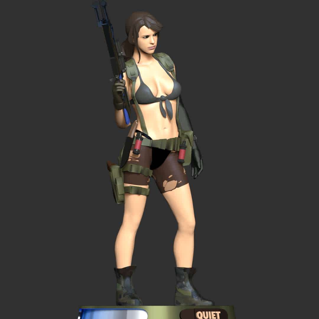 Quiet - Metal Gear Solid 5 - When you purchase this model, you will own:

  - STL, OBJ file with 05 separated files (included key to connect parts) is ready for 3D printing.
  - Zbrush original files (ZTL) for you to customize as you like.

This is version 1.0 of this model.
Thanks for viewing! Hope you like her. - The best files for 3D printing in the world. Stl models divided into parts to facilitate 3D printing. All kinds of characters, decoration, cosplay, prosthetics, pieces. Quality in 3D printing. Affordable 3D models. Low cost. Collective purchases of 3D files.