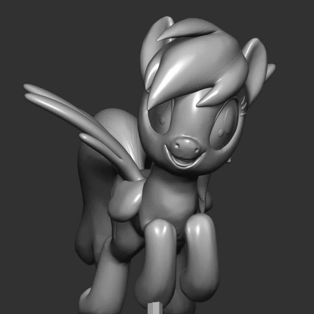 Rainbow Dash - My Little Pony - **Rainbow Dash is a female Pegasus pony and one of the main characters in My Little Pony Friendship is Magic.**

**The model ready for 3D printing.**

These information of model:

**- The height of current model is 20 cm and you can free to scale it.**

**- Format files: STL, OBJ to supporting 3D printing.**

**- Can be assembled without glue (glue is optional)**

**- Split down to 2 parts**

**- ZTL format for Zbrush for you to customize as you like.**

Please don't hesitate to contact me if you have any issues question.

If you see this model useful, please vote positively for it. - Os melhores arquivos para impressão 3D do mundo. Modelos stl divididos em partes para facilitar a impressão 3D. Todos os tipos de personagens, decoração, cosplay, próteses, peças. Qualidade na impressão 3D. Modelos 3D com preço acessível. Baixo custo. Compras coletivas de arquivos 3D.