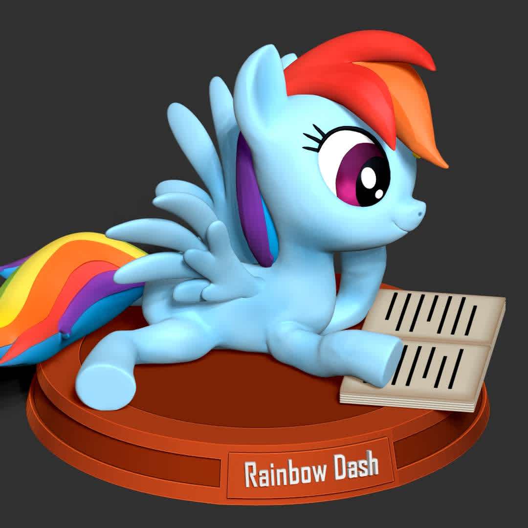 Rainbow Dash - Rainbow Dash is a female Pegasus pony and one of the main characters in My Little Pony Friendship is Magic.

Information: this model has a height of 07cm.

When you purchase this model, you will own:

-STL, OBJ file with 06 separated files (with key to connect together) is ready for 3D printing.

-Zbrush original files (ZTL) for you to customize as you like.

This is version 1.0 of this model.

Hope you like her. Thanks for viewing! - Los mejores archivos para impresión 3D del mundo. Modelos Stl divididos en partes para facilitar la impresión 3D. Todo tipo de personajes, decoración, cosplay, prótesis, piezas. Calidad en impresión 3D. Modelos 3D asequibles. Bajo costo. Compras colectivas de archivos 3D.