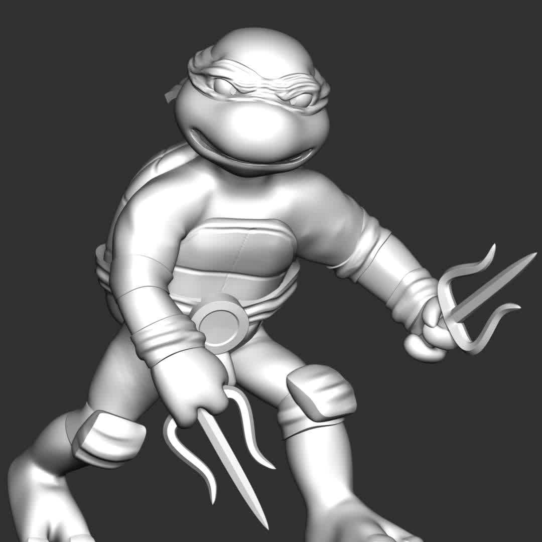 Raphael - Teenage Mutant ninja turtles - **Raphael, nicknamed Raph, is a superhero and one of the four main characters of the Teenage Mutant Ninja Turtles comics**

**The model ready for 3D printing.**

These information of model:

**- Format files: STL, OBJ to supporting 3D printing.**

**- Can be assembled without glue (glue is optional)**

**- Split down to 2 parts**

**- The height of current model is 20 cm and you can free to scale it.**

**- ZTL format for Zbrush for you to customize as you like.**

Please don't hesitate to contact me if you have any issues question.

If you see this model useful, please vote positively for it. - Los mejores archivos para impresión 3D del mundo. Modelos Stl divididos en partes para facilitar la impresión 3D. Todo tipo de personajes, decoración, cosplay, prótesis, piezas. Calidad en impresión 3D. Modelos 3D asequibles. Bajo costo. Compras colectivas de archivos 3D.